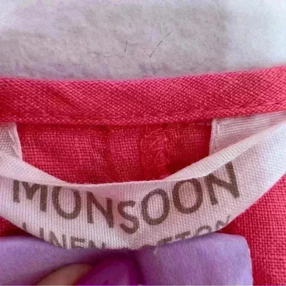 monsoon Linen Dress Shift Dress Salmon Sleeve side slit pockets Size 8 US - Picture 5 of 8